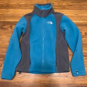 Women’s north face fleece full zip. Blue/gray